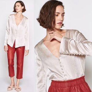 Joie Madora Shimmer Satin Bell Sleeve Button Down Blouse Small